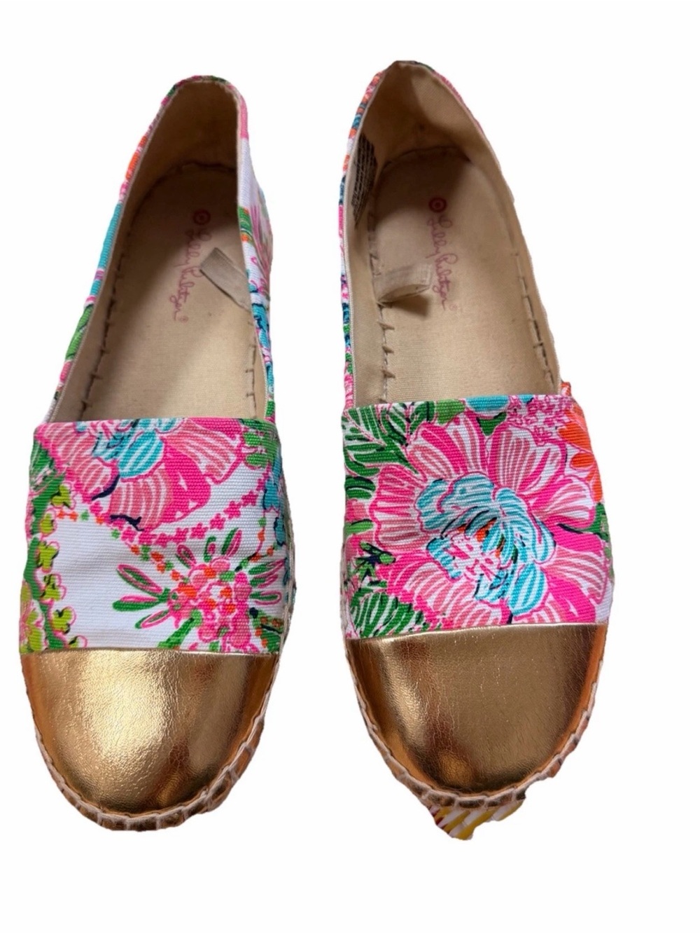 Lilly Pulitzer Pink Multi Floral Espadrilles with‎ Gold Toe